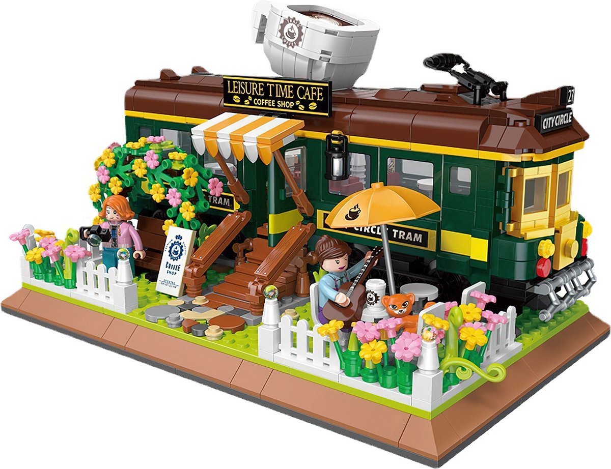 Zhe Gao - Trein Cafe Bouwset | Treinstation architecture | Classic creator modulaire city huis bloemen met 4 minifigures | niet compatibel met lego mould king sluban | Technische speelgoed voor kinderen volwassenen | 1081 bloks